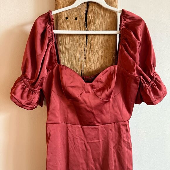 NWT Azazie Harlie Stretch Satin Dress Terracotta Size 12 - Picture 7 of 12